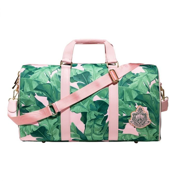 Stoney Clover Lane x The Beverly Hills Hotel banana leaf print duffle bag with crest patch