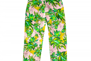 Palm Leaves Printed Silk Pajama Set Lounge Wear Sleepwear